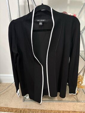 Love Forever womens open front long sleeve cardigan black w/ white trim Med